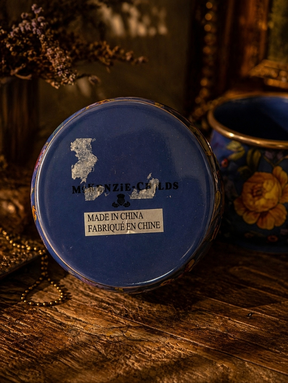 MacKenzie-Childs Blue Flower Market Enamel Mugs Set of 2 Floral Cottagecore Coff - Picture 2 of 2